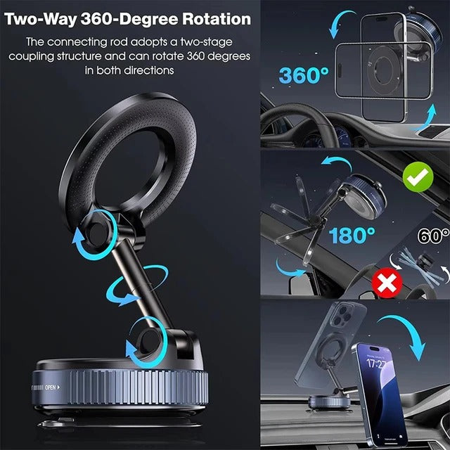 Magnetic Car Phone Holder 360 Degree Rotation Vacuum Adsorption Strong Suction Holder for Mobile PhoneCar