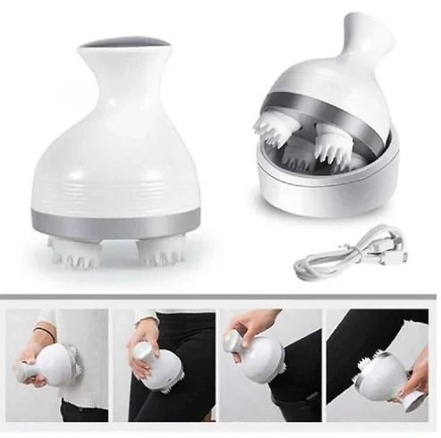 Electric Scalp Massager Rechargeable Cordless Head Massager 4 Silicone Heads Waterproof Deep Kneading Neck Body Relaxation Tool