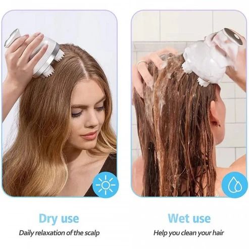 Electric Scalp Massager Rechargeable Cordless Head Massager 4 Silicone Heads Waterproof Deep Kneading Neck Body Relaxation Tool