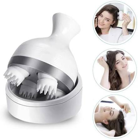Electric Scalp Massager Rechargeable Cordless Head Massager 4 Silicone Heads Waterproof Deep Kneading Neck Body Relaxation Tool